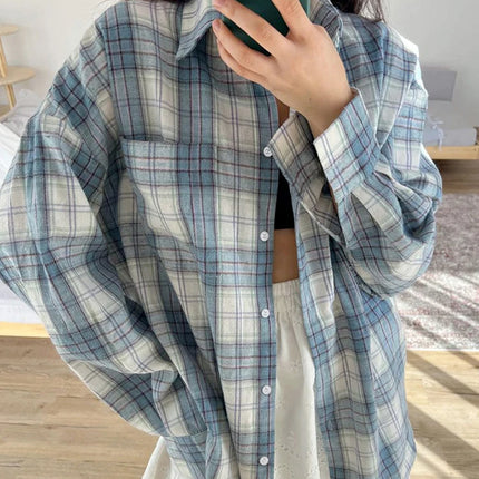 Mumaroho 2024 Women Autumn Plaid Shirt Oversized Blouse by zapcart
