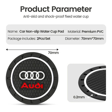 Audi Cup Holder Coasters 2Pcs Anti Slip EmblemsChoice by zapcart