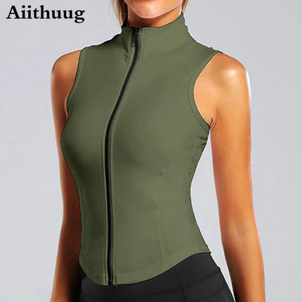 Aiithuug Women Athletic Zip Up Sweat Vest Breathable Top by zapcart