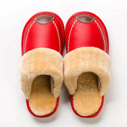 FONGIMICCN Men Winter Leather Slippers Velvet Waterproof by zapcart