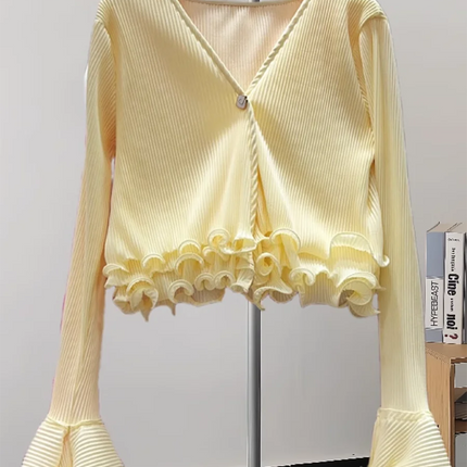 TWOTWINSTYLE Slimming Ruffles Blouse Women V Neck Top by zapcart