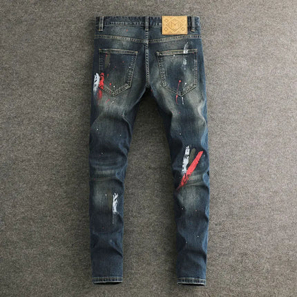 AnhuiChoice Mens Jeans Slim Fit Retro Washed Ripped Hip Hop by zapcart