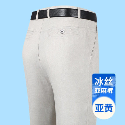 Men's Linen Pants Ice Cool Summer Trousers For Office Dad by zapcart
