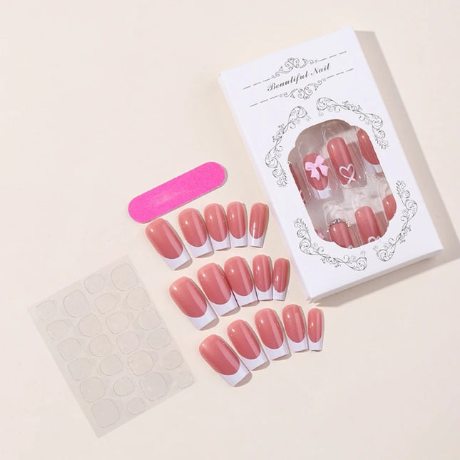Chic Bows Press On Nails For Fashion Lovers Glossy Nude by zapcart