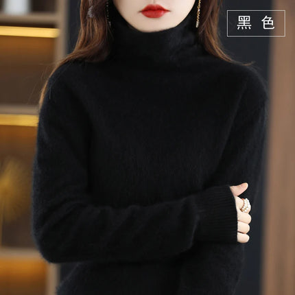 Pile Collared Mink Cashmere Turtleneck Sweater For Women by zapcart