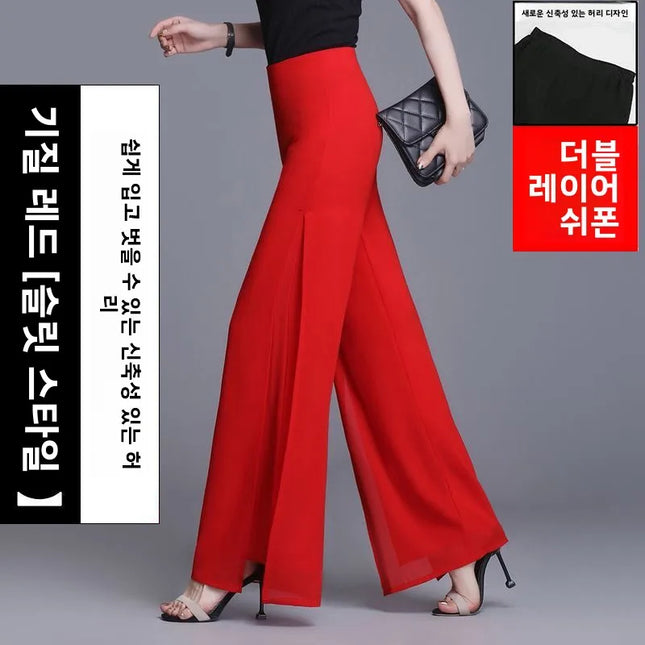 Chiffon Wide Leg Pants For Women Double Layered Breathable by zapcart