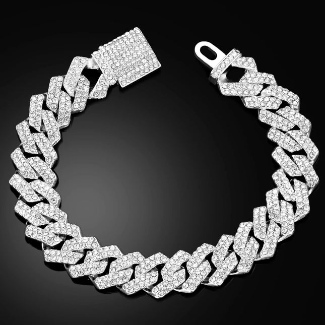 SUBOLLOWCN Iced Prong Cuban Chain Bracelet For Men Women by zapcart