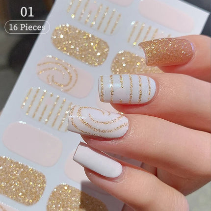Pink Glitter Nail Stickers Full Cover Diy Manicure Deluxe by zapcart