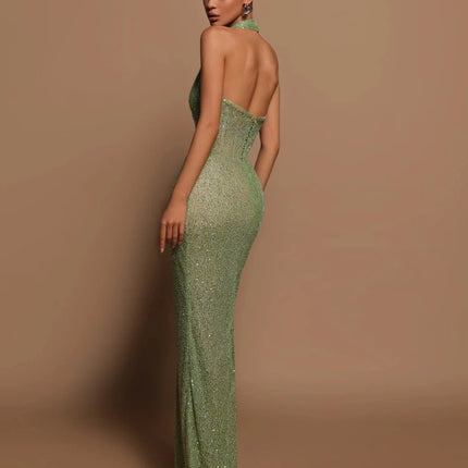 House Of Beauty Sequins Halter Maxi Backless Dress Women by zapcart