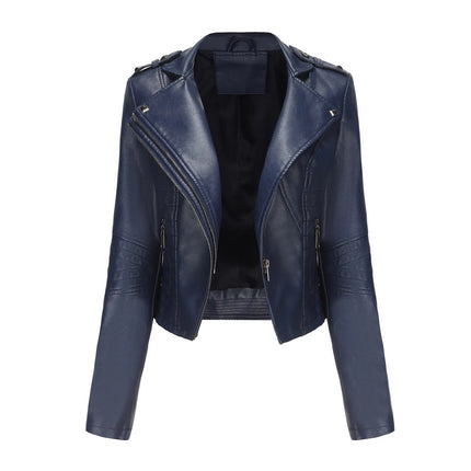 Slim Women Leather Jacket Rivet Detail Sleek Citywear by zapcart