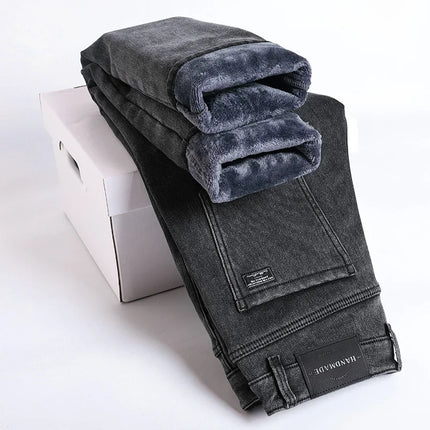 NeverfunctionCN Warm Winter Jeans Men Slim Straight Denim by zapcart