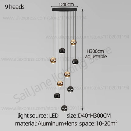 Campeggi Nordic Circular Chandelier Dimmable Gold Black Loft