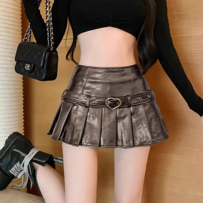 Vintage Slimming High-Waisted PU Leather Mini Dress Women by zapcart