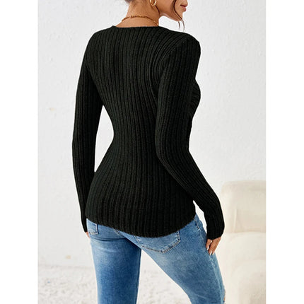Women Button V Neck Knit Sweater Cozy Warm Fall Top by zapcart