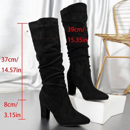 Pointed Toe Pleated Knee High Boots Women Comfort Everyday by zapcart