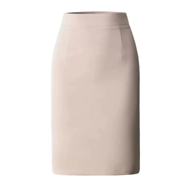 Women Khaki Midi Work Skirt With Slit And High Waist Office by zapcart