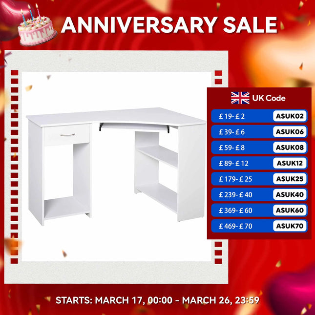 HOMCOM L Shaped Corner Desk Keyboard Tray Home Office by zapcart