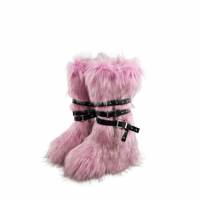 Faux Fur Knee High Boots Height Boost Warm Slip On Women by zapcart