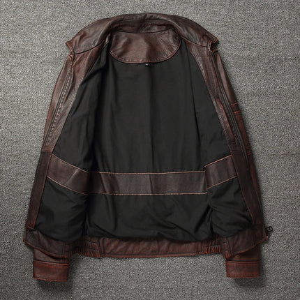 CN Shandong Men's Genuine Leather Moto Jacket Vintage Slim by zapcart