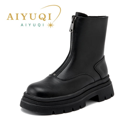 AIYUQI Women Chelsea Boots Genuine Leather Front Zipper