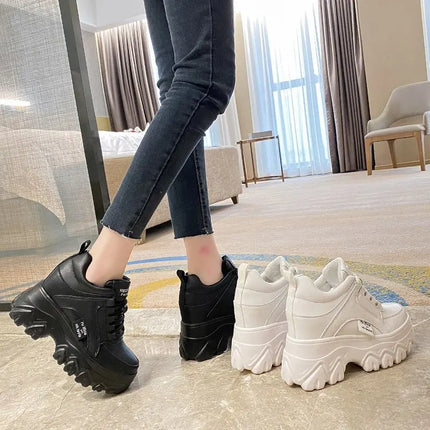 Rockynice Women Leather Platform Sneakers 9cm Wedge by zapcart