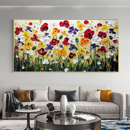 Abstract Golden White Flowers Painting Fujian Living Room by zapcart