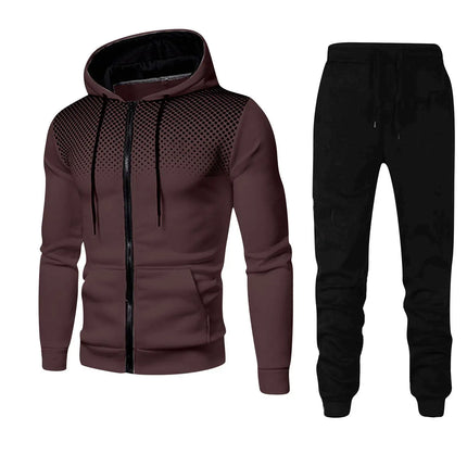 Men Fashion Print Tracksuit With Hooded Zip Sweatshirt Set by zapcart