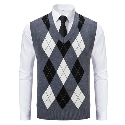 Mens Sleeveless Sweater Vest Plaid Knit Autumn ENWEIGECN by zapcart