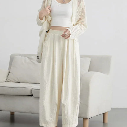 Chic Ven White High Waisted Pleated Wide Leg Pants by zapcart