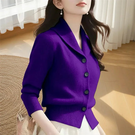 Womens Turndown Collar Knit Cardigan Sweater Premium Korea by zapcart