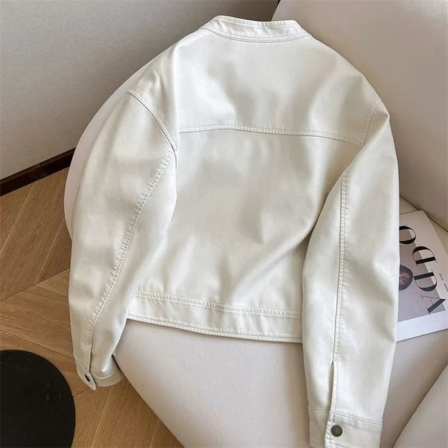 OKXGNZ Casual PU Short Leather Jacket Women Flexible Spring by zapcart