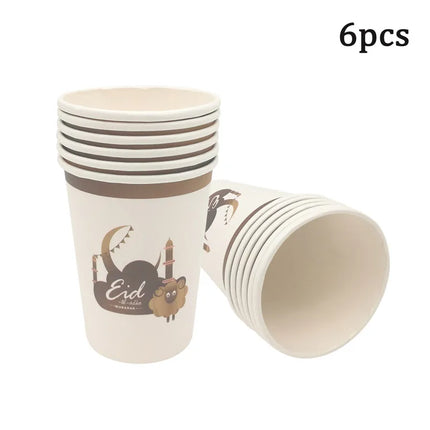 QIJOYJUCN Eid Mubarak Disposable Tableware Plates Cups 6Pc by zapcart