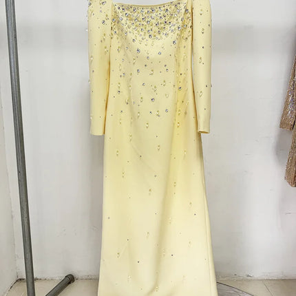 Designer Beaded Diamonds Maxi Dress Women Square Collar by zapcart