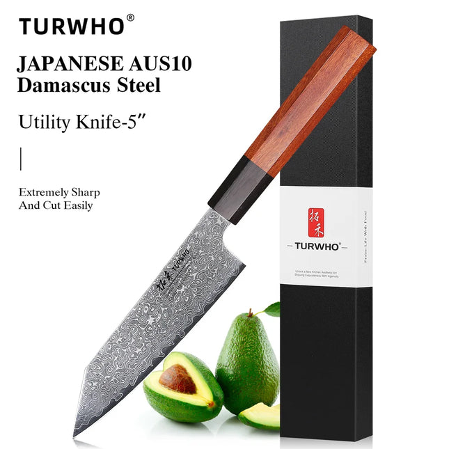 TURWHO Hand Forged Japanese Santoku Knife Damascus Steel Pro
