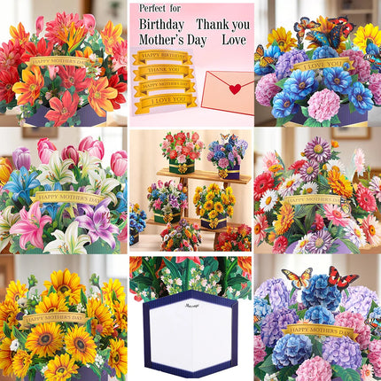 Premium 3D Pop Up Flower Bouquet Card Mothers Day Gift Valentines Day Anniversary Birthday Greeting Cards Thank You Wishes Gifts by zapcart