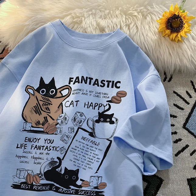 Cartoon Cat T Shirt Oversize For Men Women Casual Comfort by zapcart