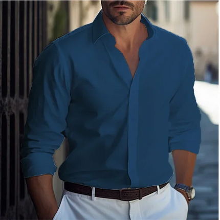 Shanghai Men Plus Size Cotton Linen Shirt Long Sleeve Casual by zapcart