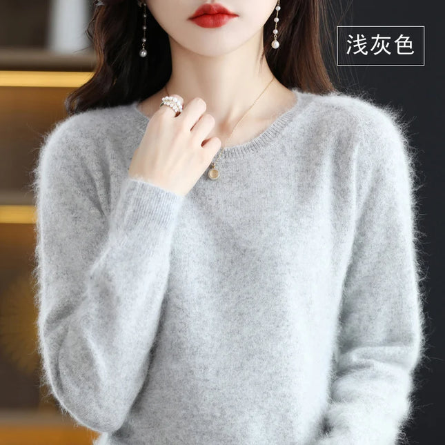Mink Cashmere O Neck Sweater For Women Large Size Soft by zapcart