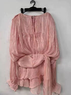 Beige Lace Up Mini Dress For Women P7WI V Neck Long Sleeve by zapcart