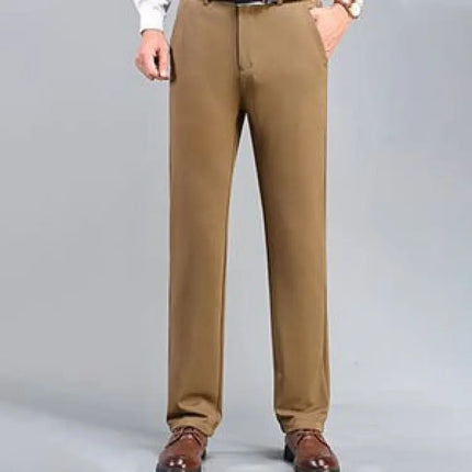 CN Men Ice Silk Suit Pants Elastic Mid Waist Baggy Trousers by zapcart