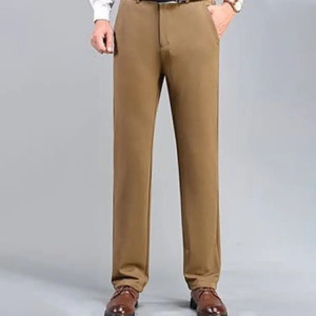 CN Men Ice Silk Suit Pants Elastic Mid Waist Baggy Trousers by zapcart