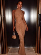 Mozision Ruched Maxi Dress Two Layer Mesh Elegant For Women by zapcart