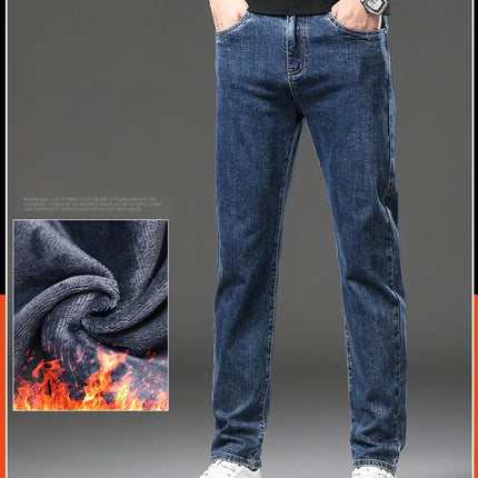 NeverfunctionCN Warm Winter Jeans Men Slim Straight Denim by zapcart