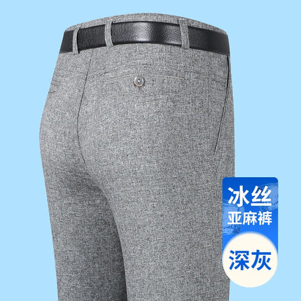 Men's Linen Pants Ice Cool Summer Trousers For Office Dad by zapcart