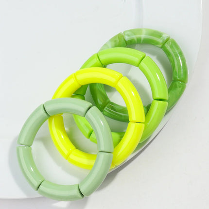 New Bamboo Tube Acrylic Stack Elastic Bracelets set for Women Men Vintage 4pcs Chunky Big Elbow Beaded Cuff Bangle Boho Jewelry by zapcart