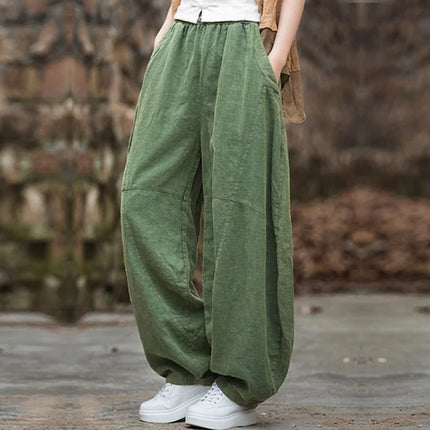 RateWincn Women Cotton Linen Baggy Cargo Pants Elastic Waist by zapcart
