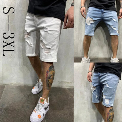 Longchengyixi Mens Ripped Tassel Denim Shorts Casual Summer by zapcart