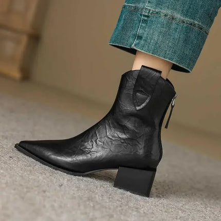 XJRH Western Cowgirl Chelsea Boots Pointed Toe 5CM Heel Women
