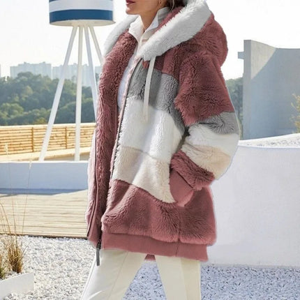 Oversized Womens Jacket Warm Plush Hooded Streetwear Coat by zapcart