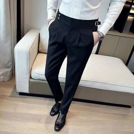 HUBEI Men Elastic Suit Pants Italian Style Slim Fit Formal by zapcart